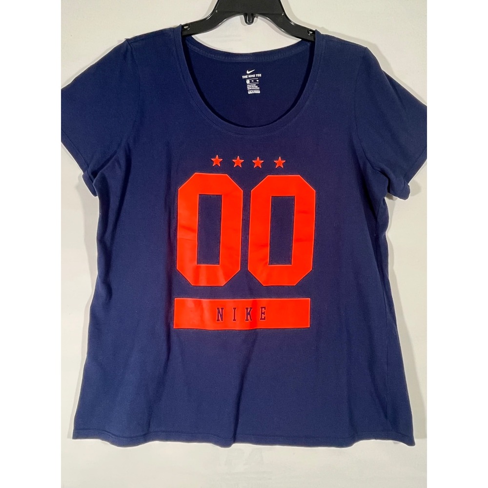 Nike 00 Star Graphic Athletic Cut Cotton T-Shirt Womenโ XL Navy Orange Workout